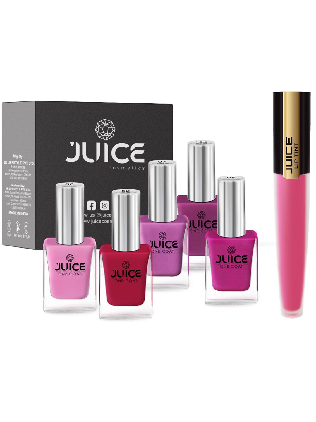 

JUICE Set of 5 One Coat Nail Polishes with Lip Tint - Madison M-86, Pink
