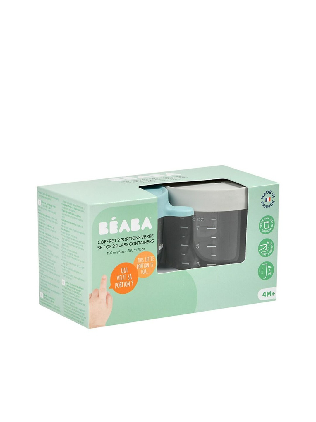 

BEABA 2 Pieces Mint Green & Grey Glass Storage Container Set