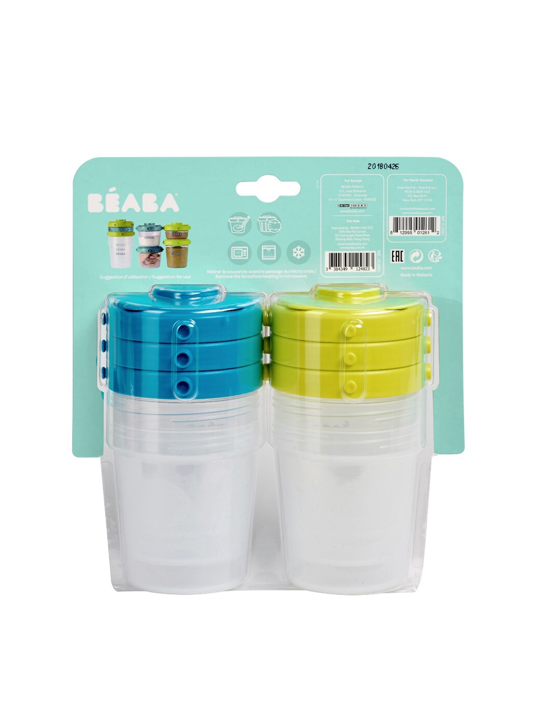

BEABA Set Of 6 Clip Portions 200 ml, Blue