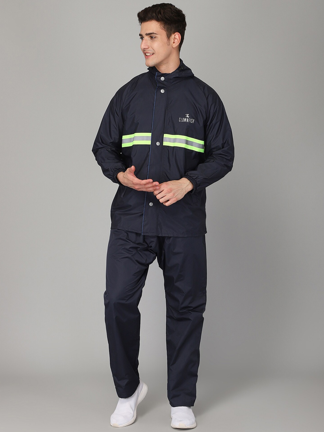 

THE CLOWNFISH Philip Navy Blue Striped Hooded Rain Suit