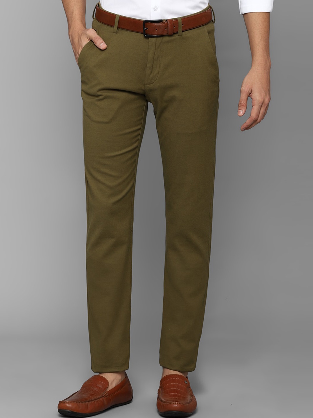 

Allen Solly Men Olive Green Slim Fit Trousers
