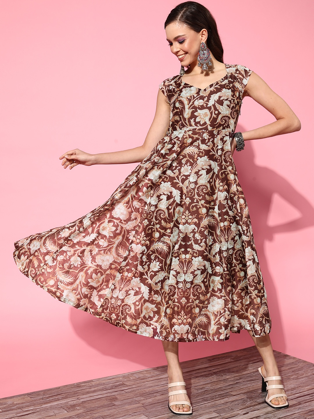 

Shae by SASSAFRAS Women Charming Brown Floral Desi Girl Dress