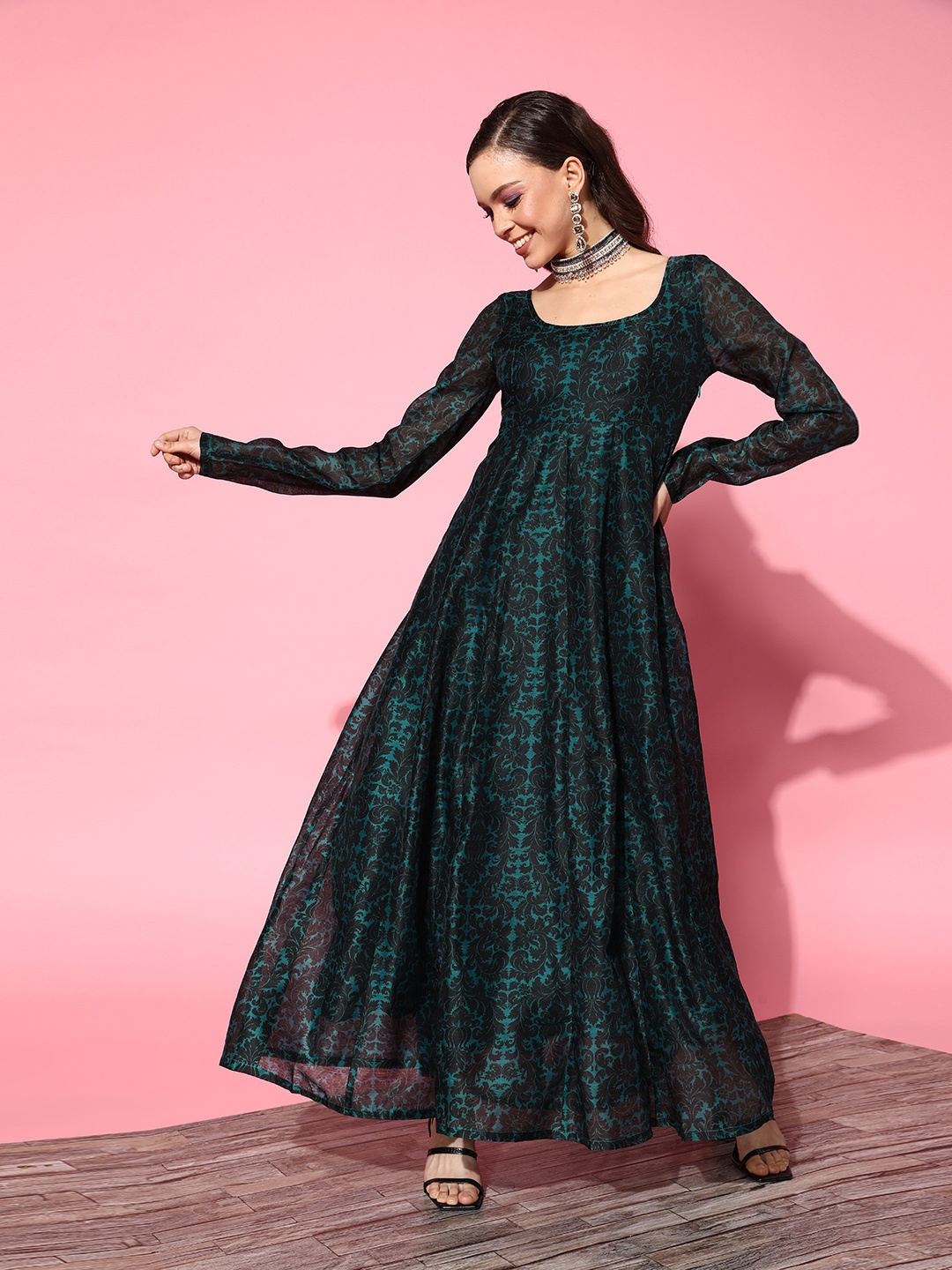 

Shae by SASSAFRAS Women Teal Floral Desi Girl Dress