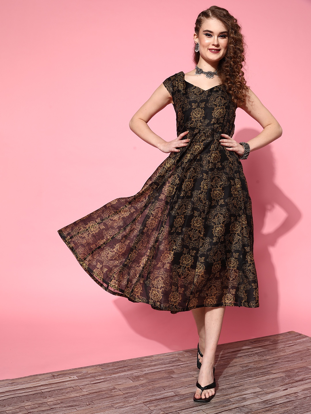 

Shae by SASSAFRAS Women Black Floral Desi Girl Dress