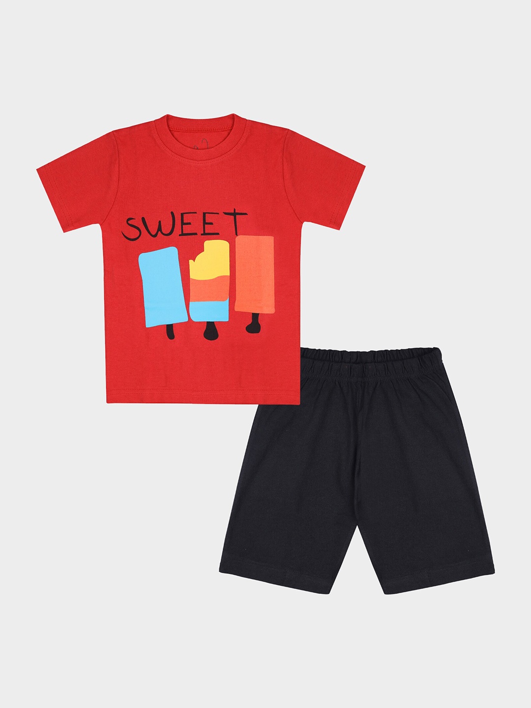 

NOT Unisex Kids Red & Black Printed T-shirt with Shorts