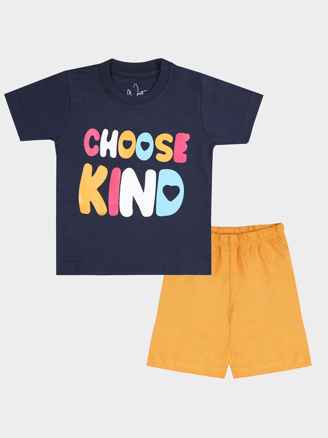 

NOT Kids Navy Blue & Yellow Printed T-shirt with Shorts