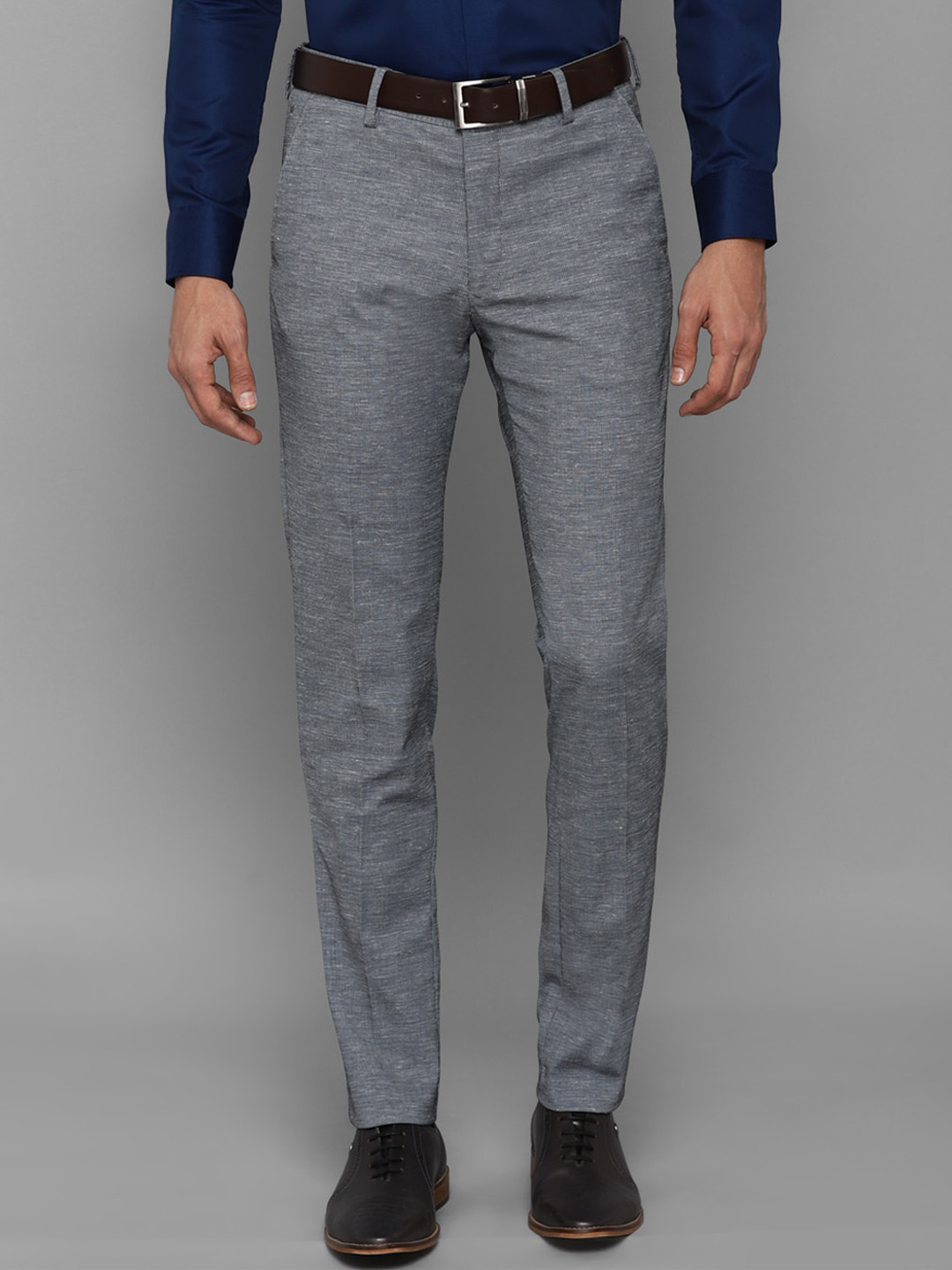 

Louis Philippe Men Grey Textured Slim Fit Trousers