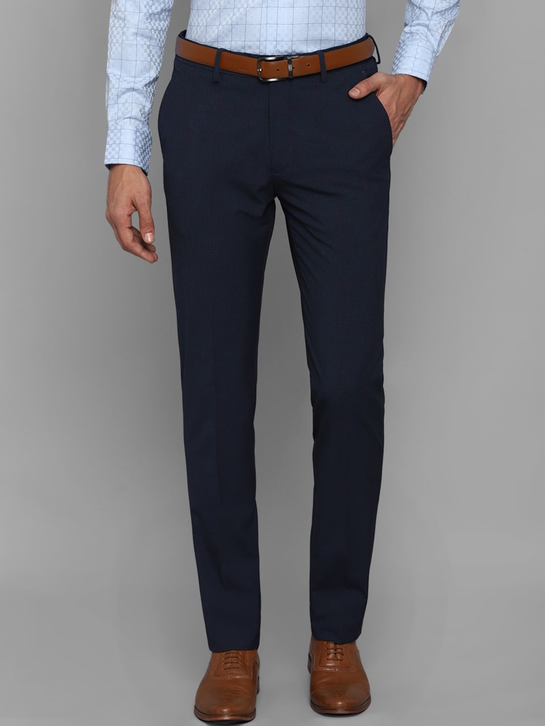 

Louis Philippe Men Navy Blue Textured Slim Fit Trousers