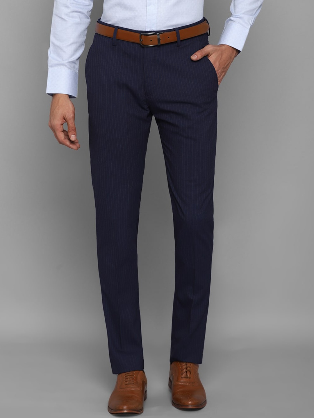 

Louis Philippe Men Navy Blue Textured Slim Fit Trousers