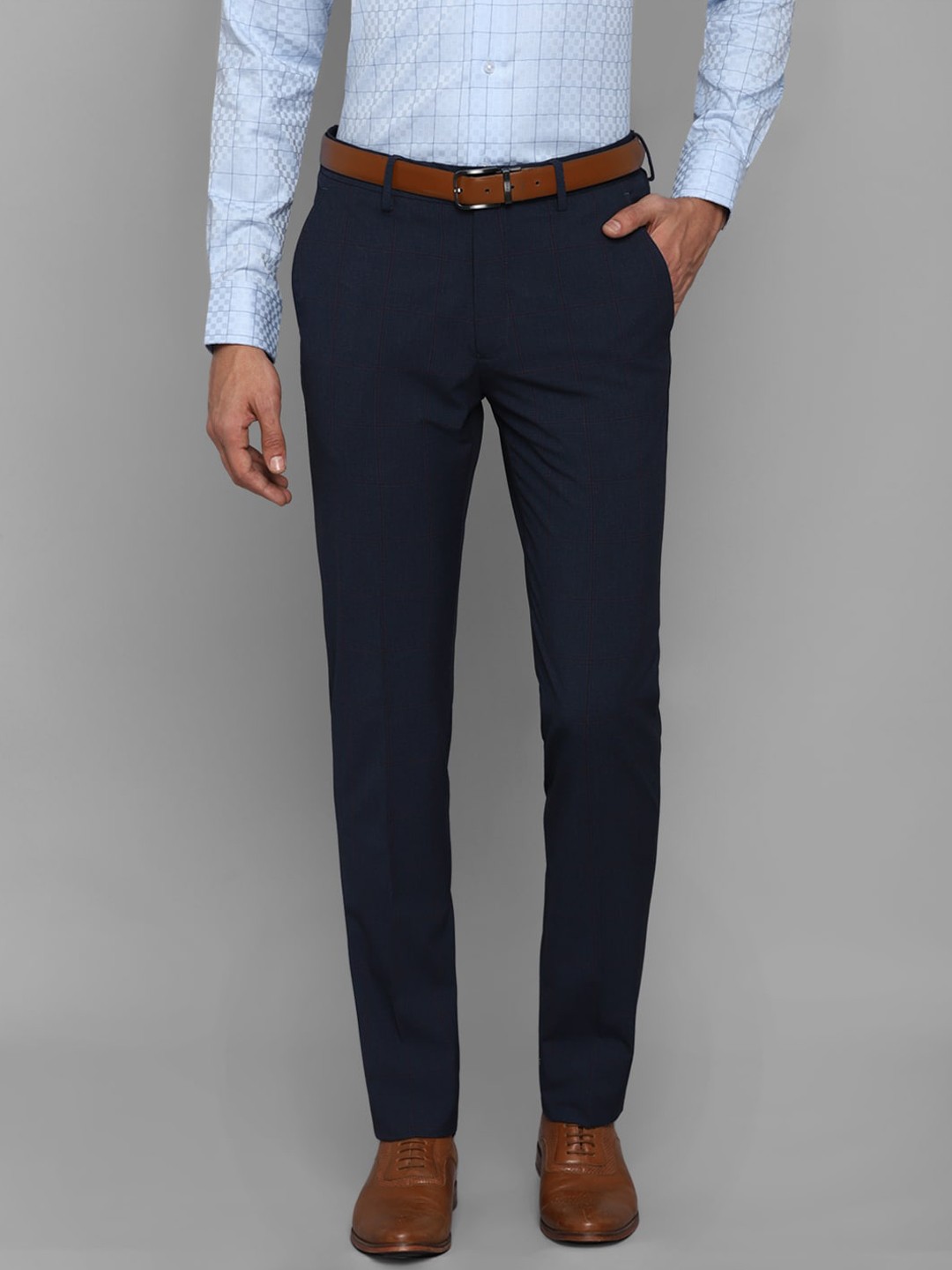 

Louis Philippe Men Navy Blue Textured Slim Fit Trousers