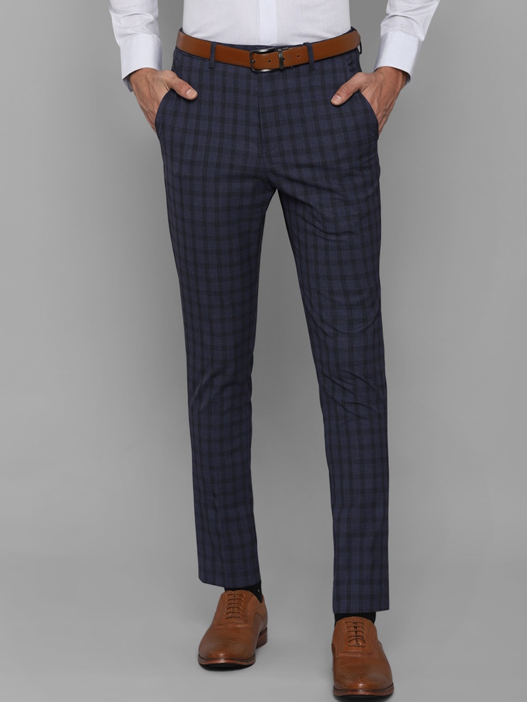 

Louis Philippe Men Navy Blue Checked Trousers