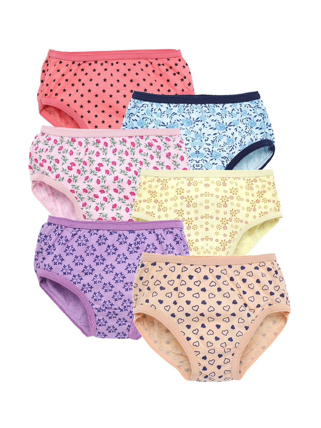 

SAVAGE Girls Pack Of 6 Assorted Cotton Basic Briefs, Multi