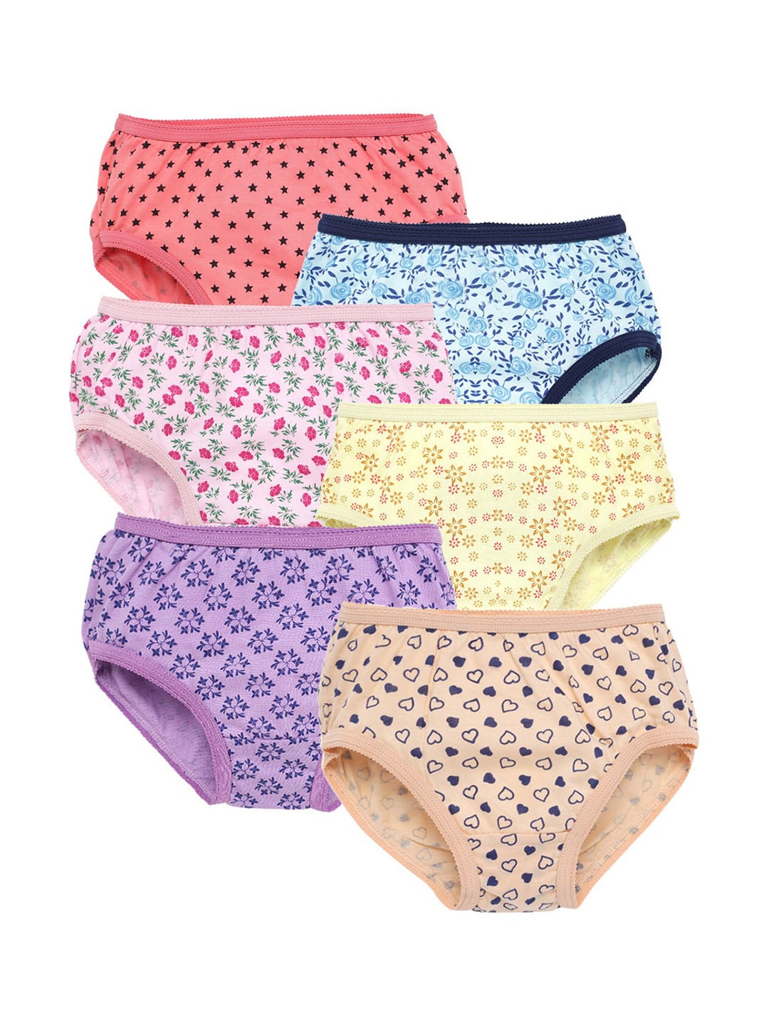 

SAVAGE Girls Pack Of 6 Assorted Cotton Basic Briefs