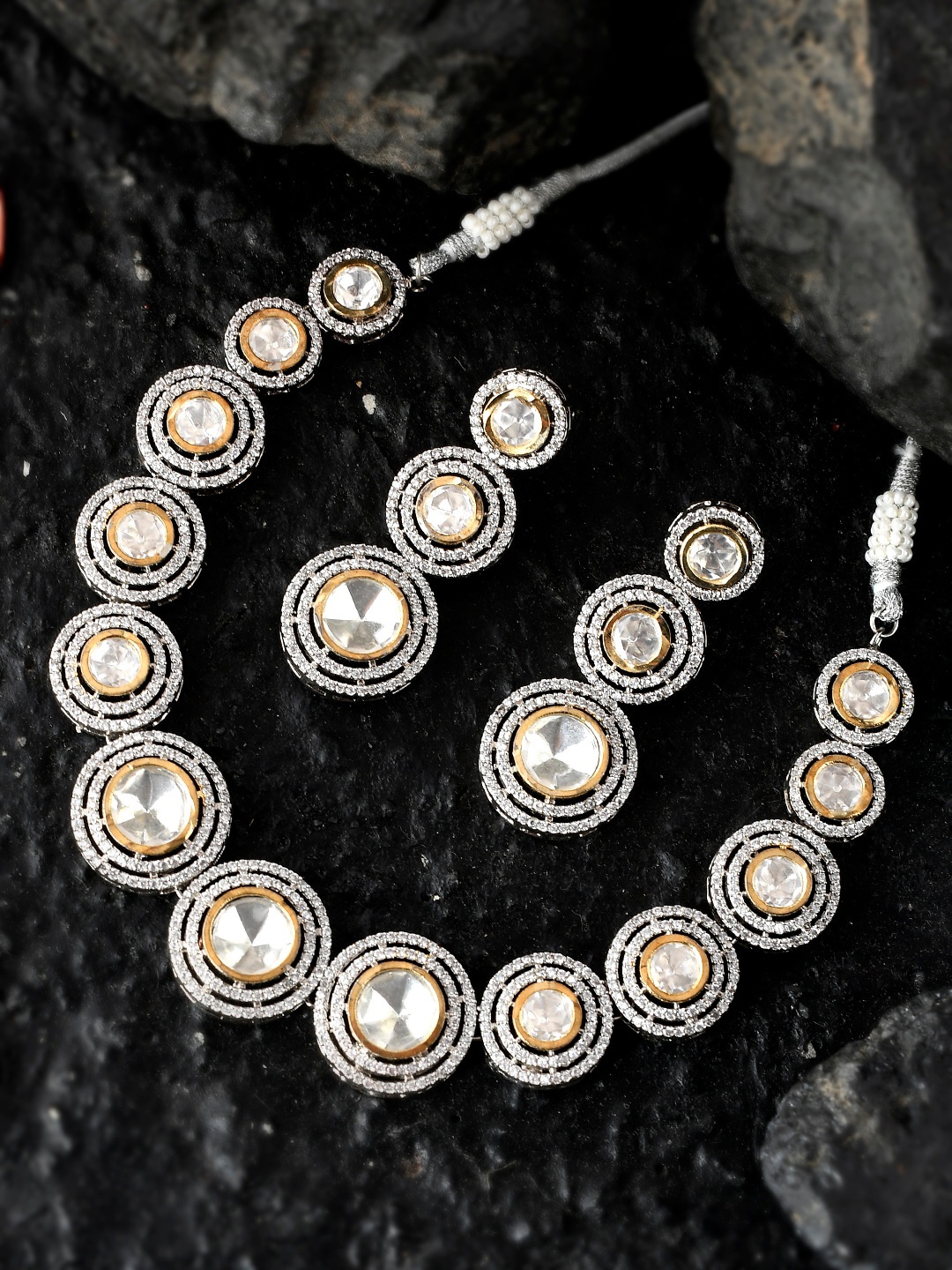 

Silvermerc Designs Silver-Plated White AD-Studded Jewellery Set