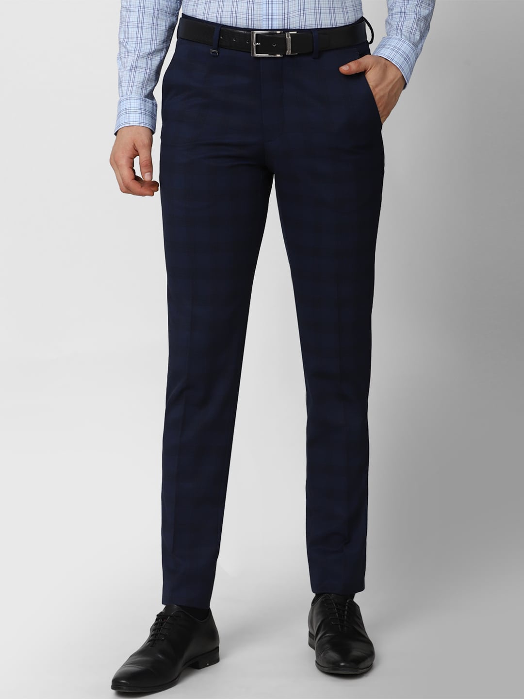 

Van Heusen Men Navy Blue Checked Slim Fit Trousers