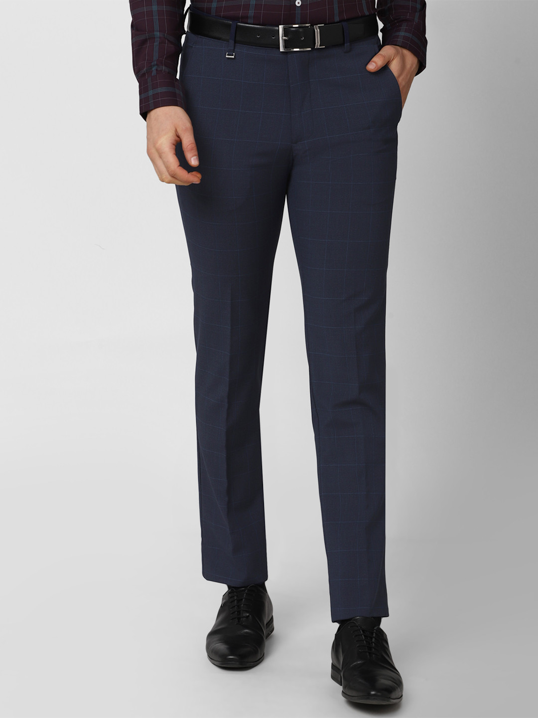 

Van Heusen Men Navy Blue Checked Slim Fit Trousers