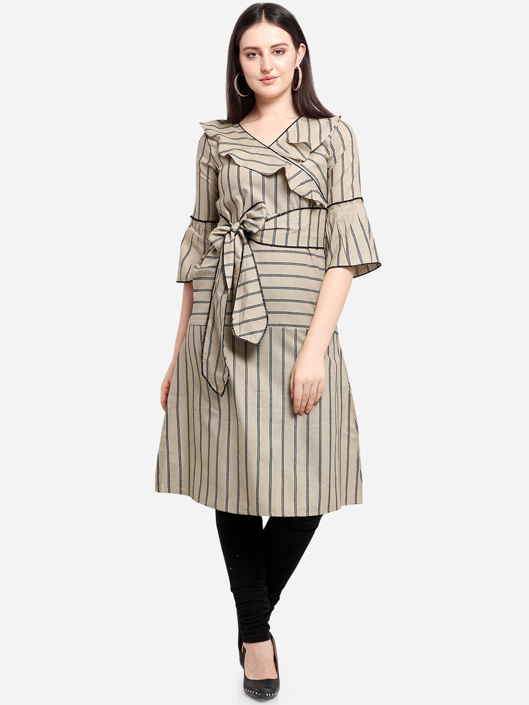 

Youthnic Women Beige Flared Sleeves Kurta