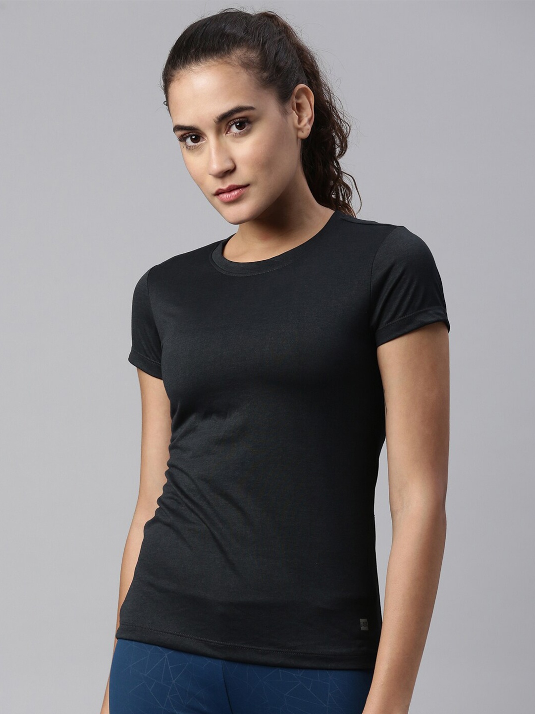 

LAYA Women Black Monochrome Sports T-shirt
