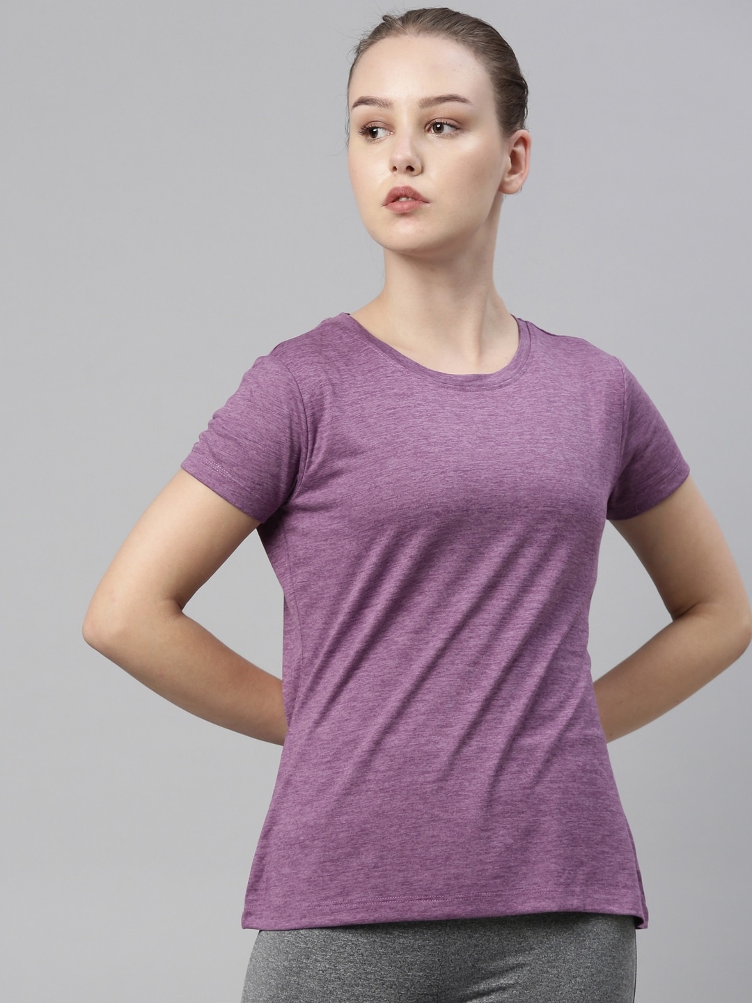 

LAYA Women Purple Solid Sports T-shirt