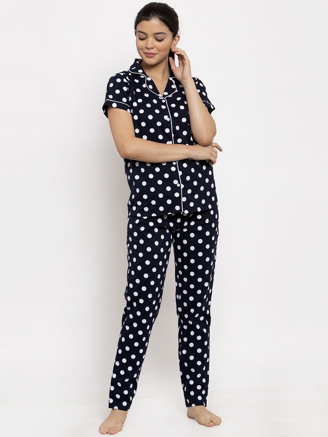 

Claura Women Navy Blue & White Printed Night suit