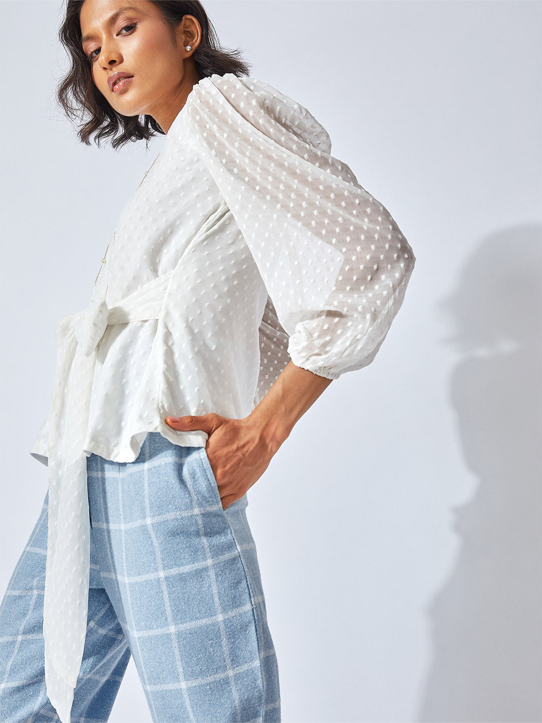

The Label Life White Dotted Front Tie Top