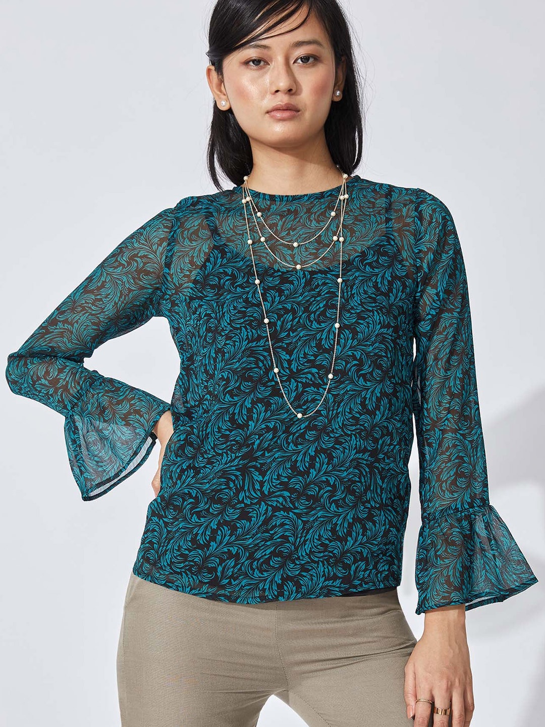 

The Label Life Blue Print Chiffon Top