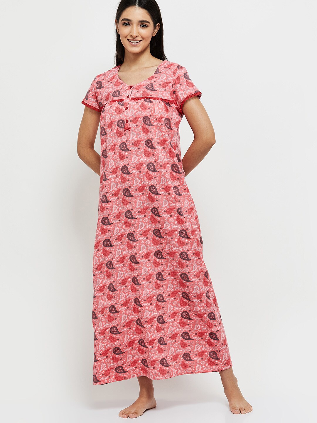 

max Peach-Coloured Printed Maxi Nightdress