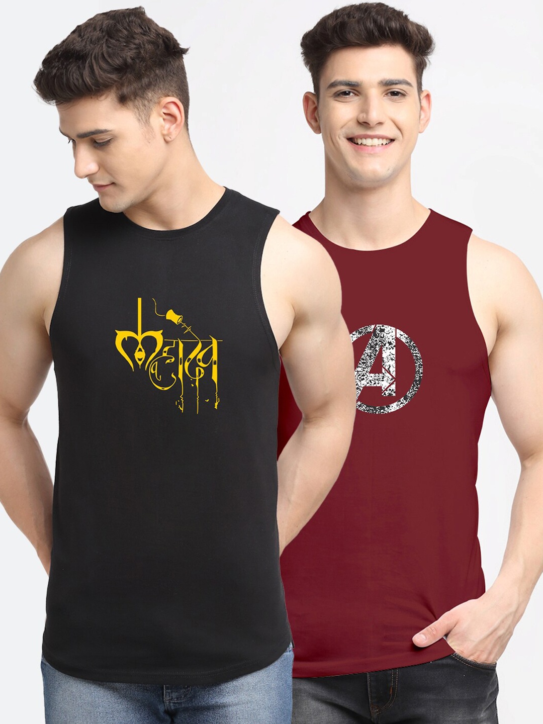 

Friskers Men Pack Of 2 Printed Pure Cotton Innerwear Vest, Black
