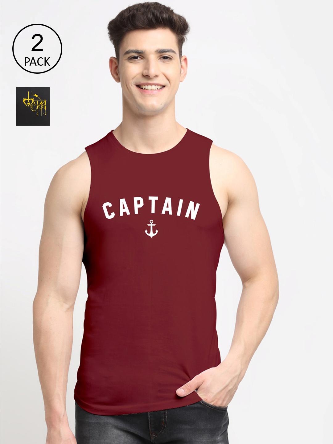 

Friskers Men Pack of 2 Printed Gym Vests, Black