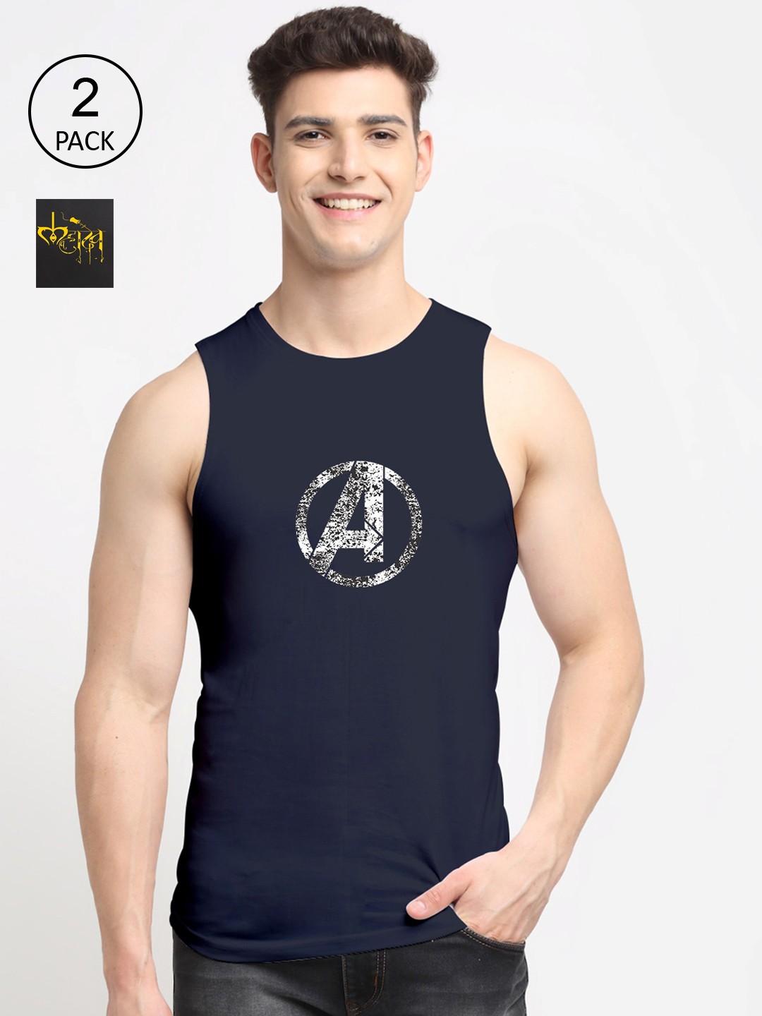 

Friskers Men Pack Of 2 Printed Pure Cotton Innerwear Vest, Black
