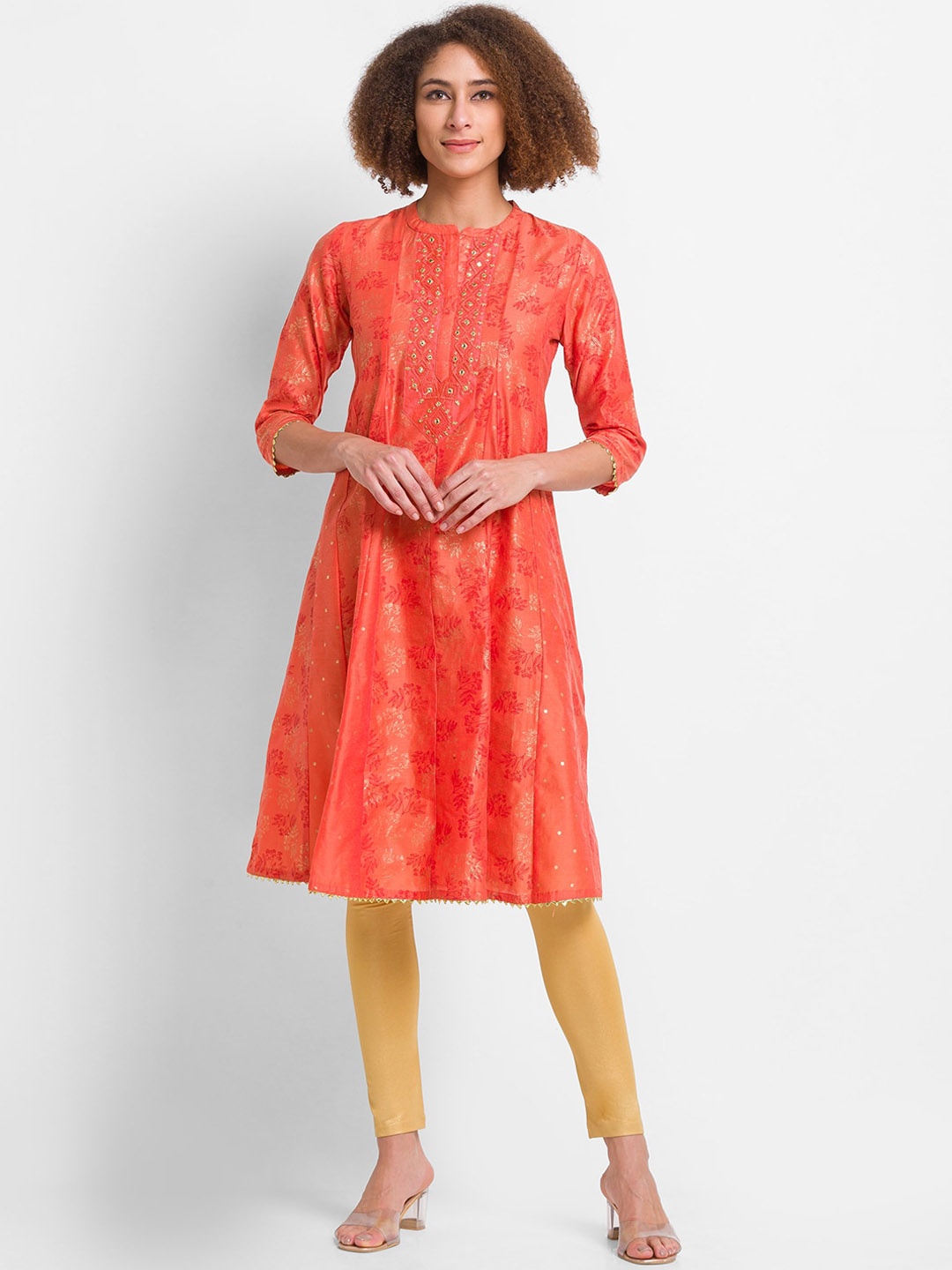 

Globus Women Peach-Coloured Keyhole Neck Kurta