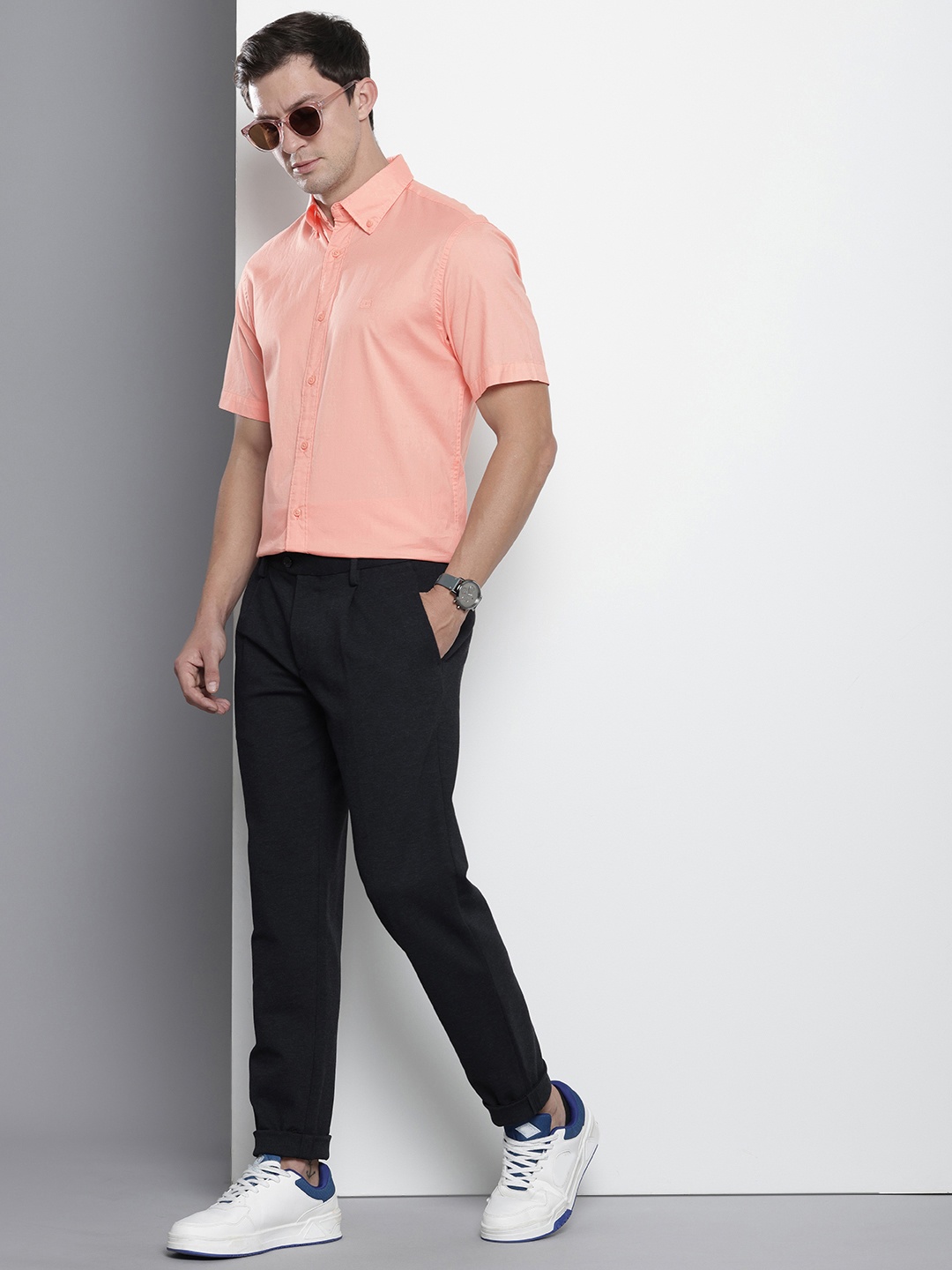 Tommy Hilfiger Pure Cotton Button-Down Collar Casual Shirt, Peach