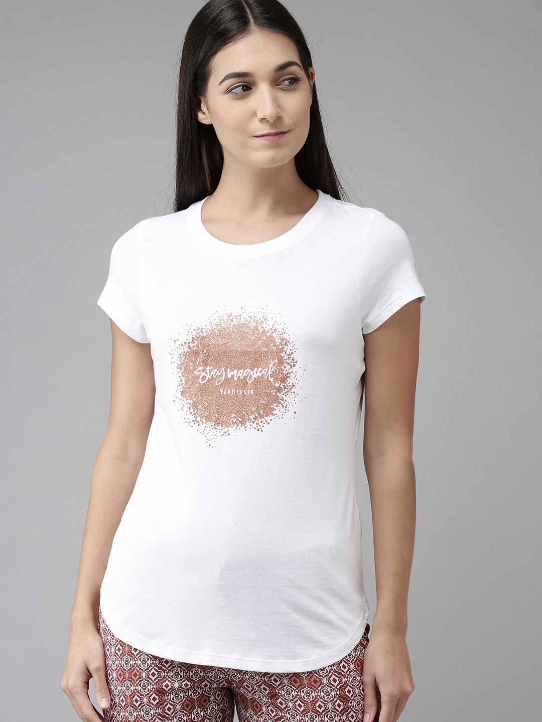 

Van Heusen Women White Printed Lounge Tshirt