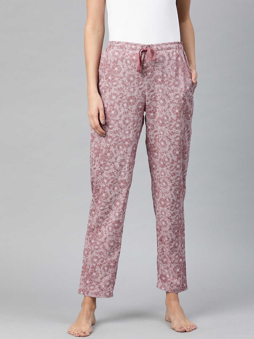 

Van Heusen Women Dusty Pink & White Floral Print Woven Lounge Pants