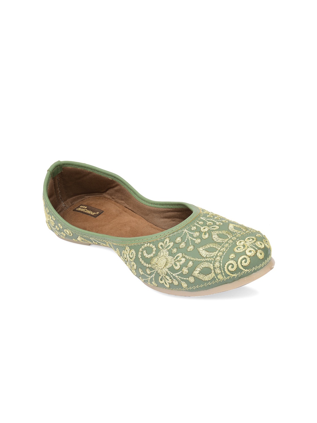 

DESI COLOUR Women Green Embellished Ethnic Mojaris Flats