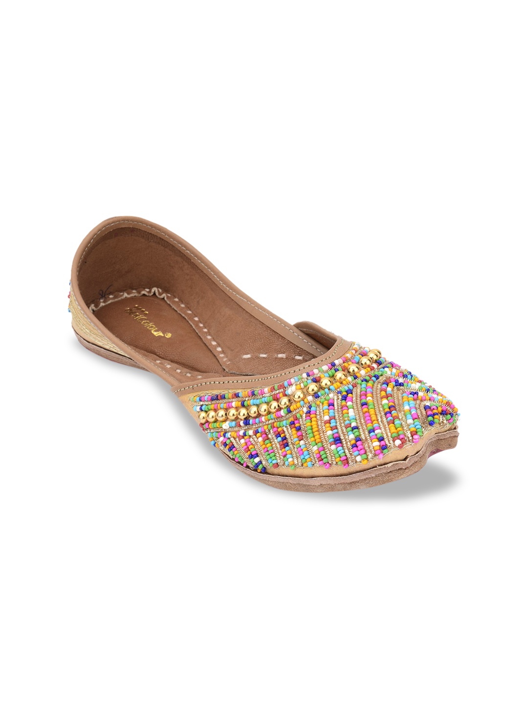 

DESI COLOUR Women Beige Embellished Ethnic Mojaris Flats