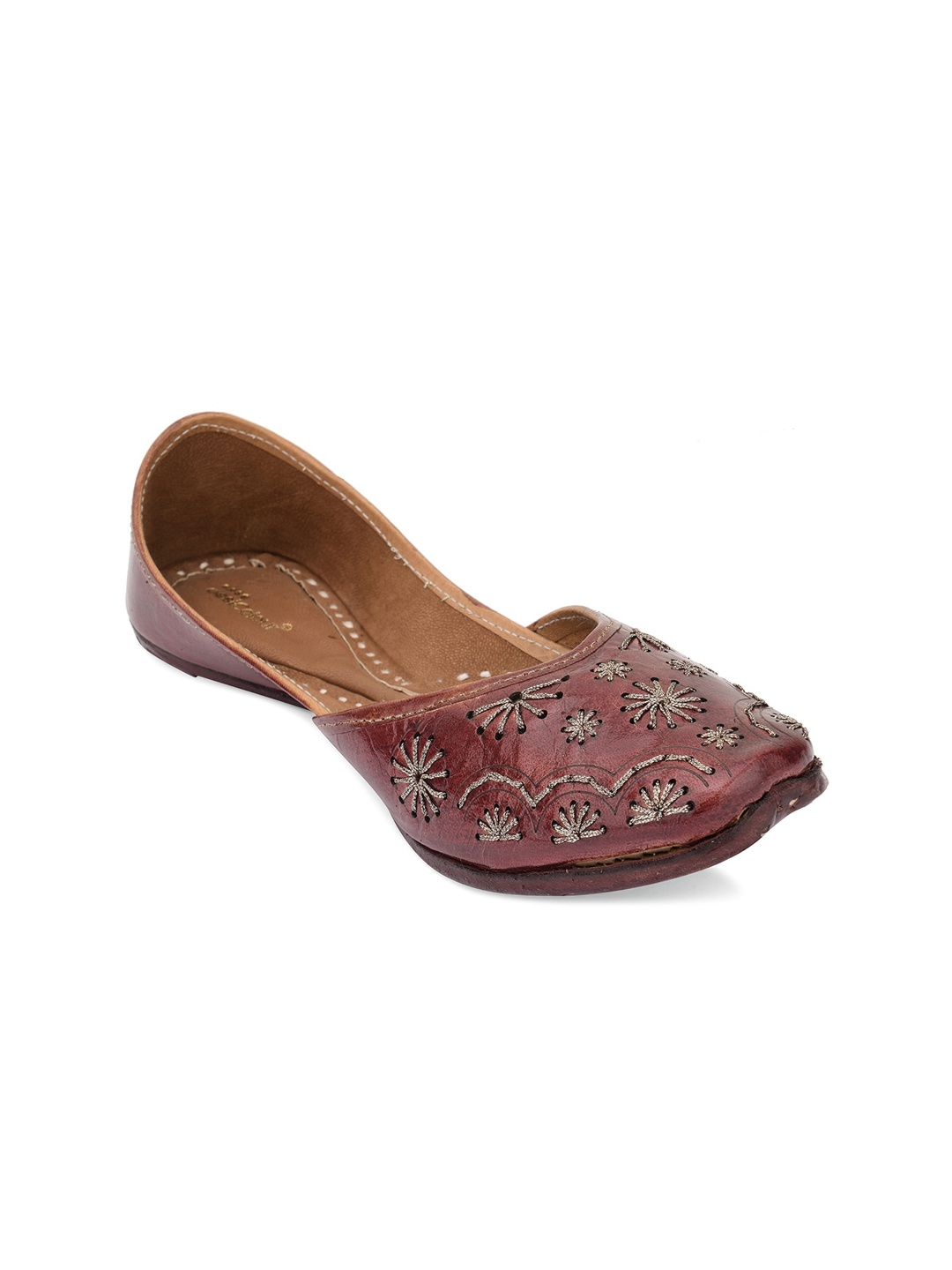 

DESI COLOUR Women Brown Embellished Ethnic Mojaris Flats