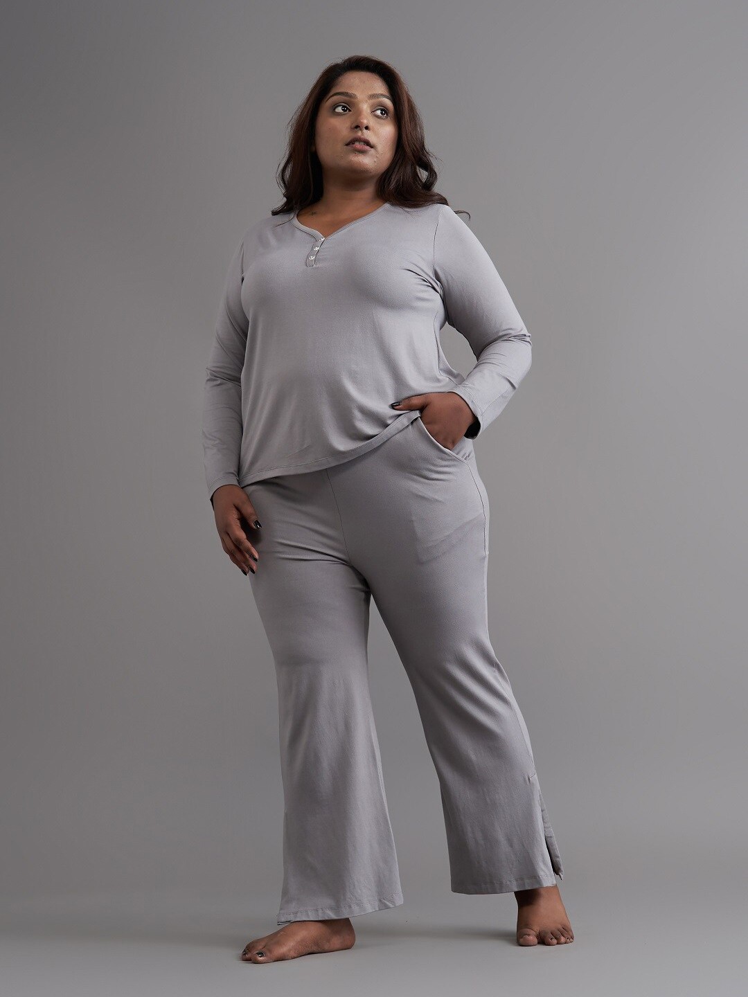 

SPIRIT ANIMAL Plus Size Women Grey Full Sleeves Top