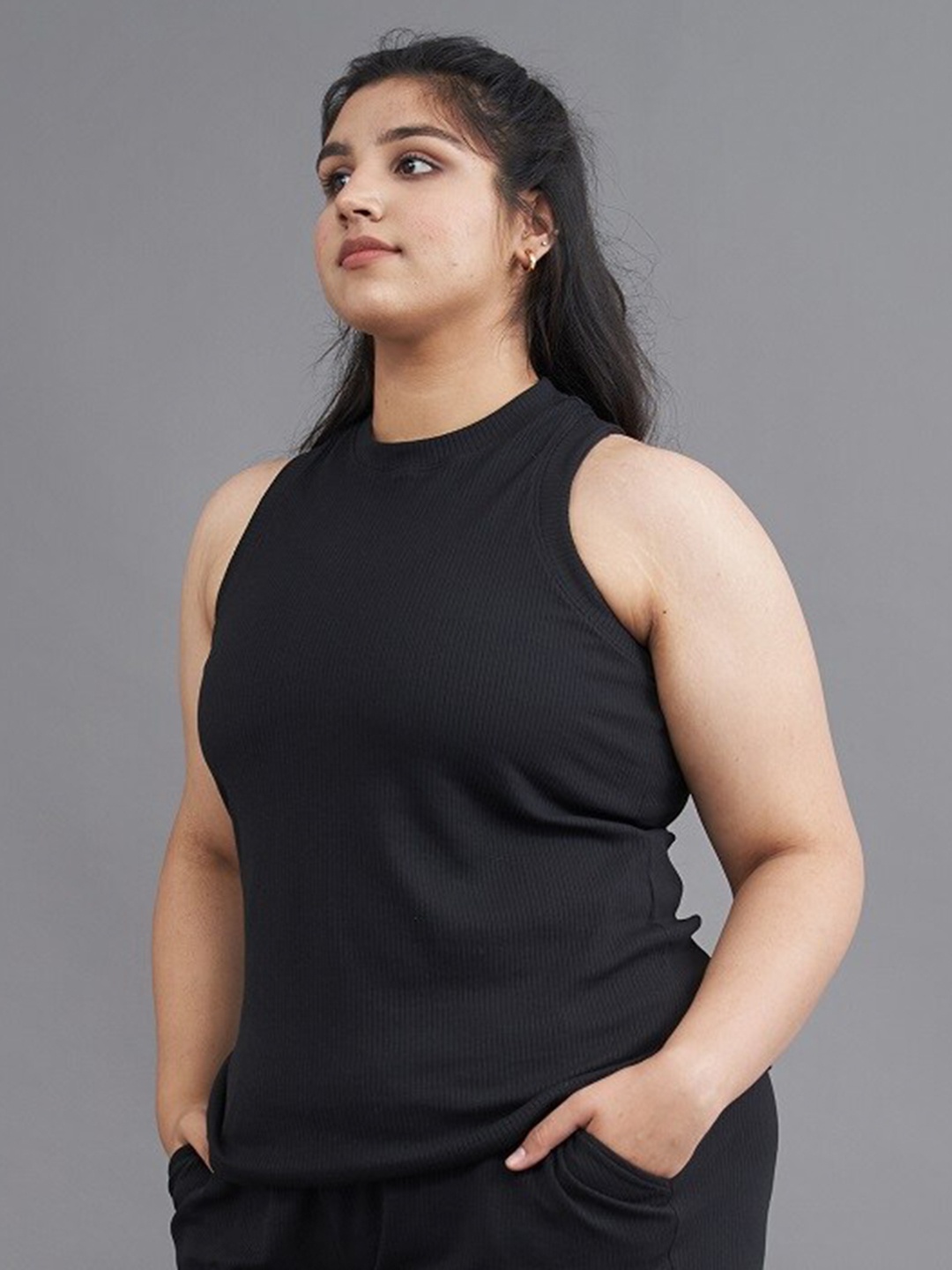 

SPIRIT ANIMAL Plus Size Black Halter Neck Monochrome Lounge Tank Top