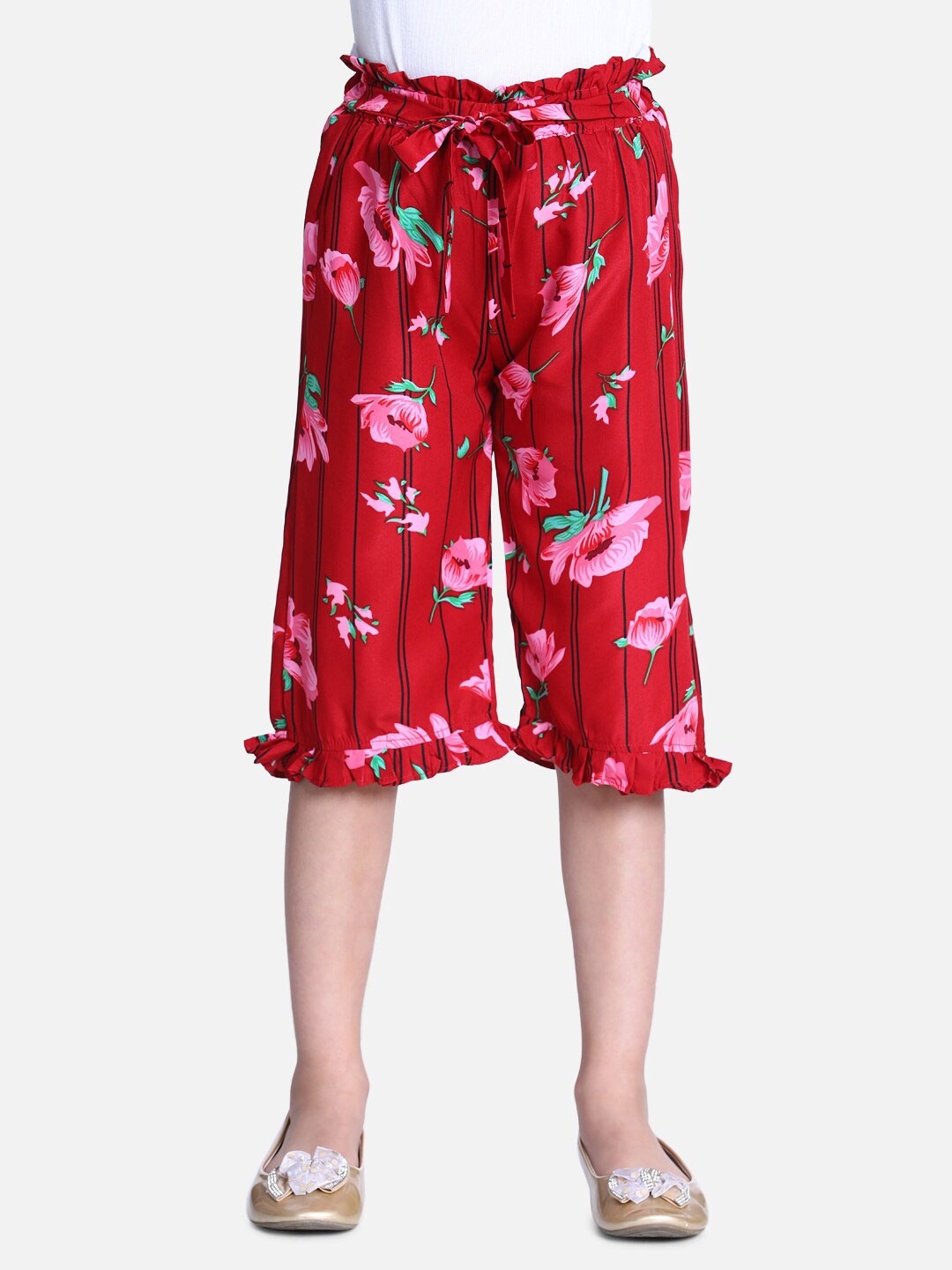 

Cutiekins Girls Maroon & Pink Printed Capris