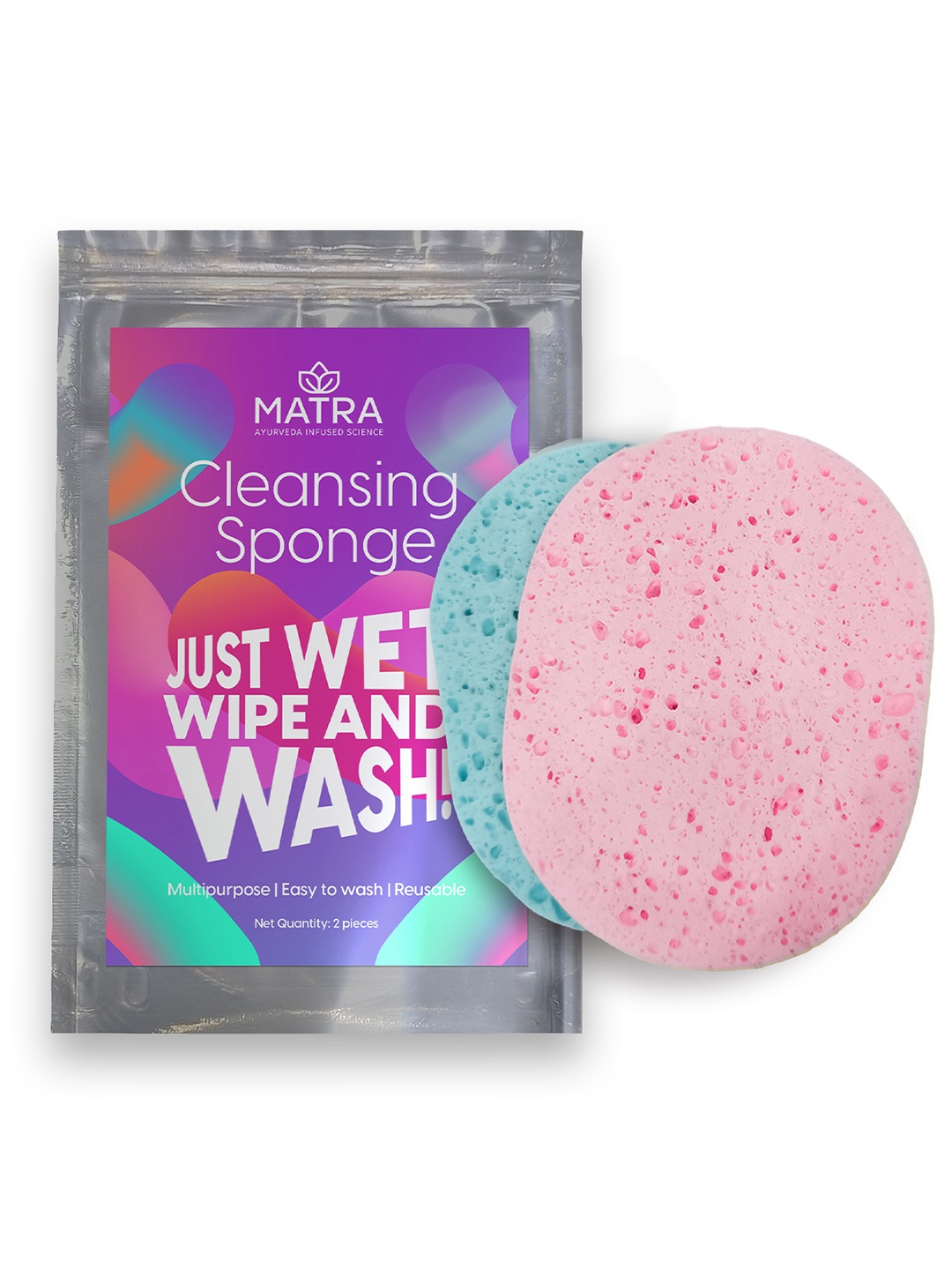 

MATRA Set of 2 Face Cleansing Sponge Pad Puff - Pink & Sea Green