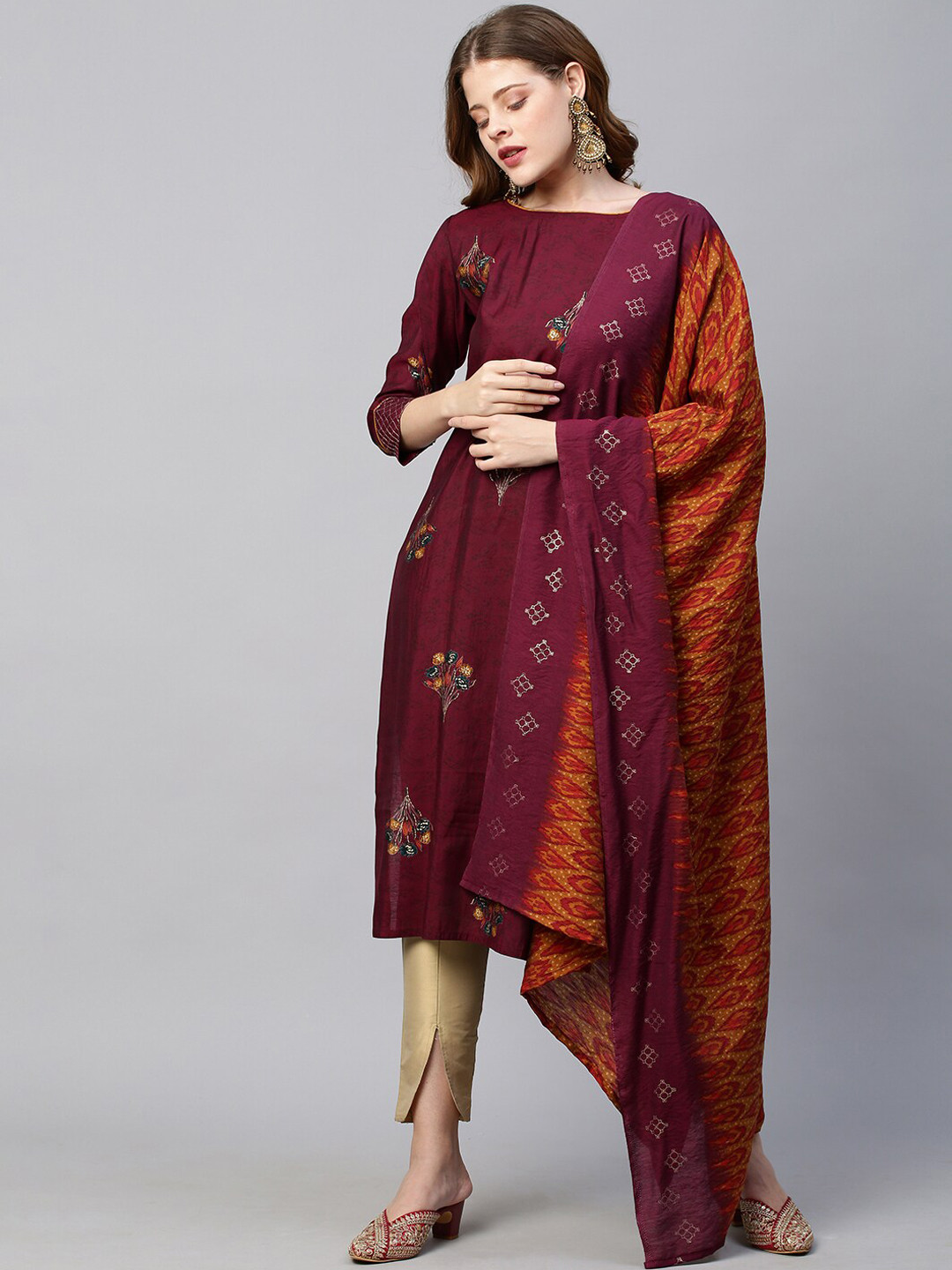 

FASHOR Women Purple Embroidered Kurta
