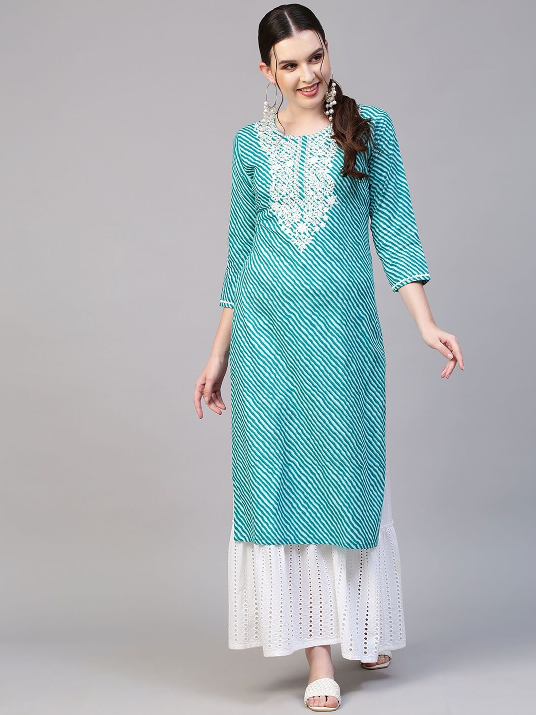 

FASHOR Women Green Yoke Design Gotta Patti Anarkali Kurta