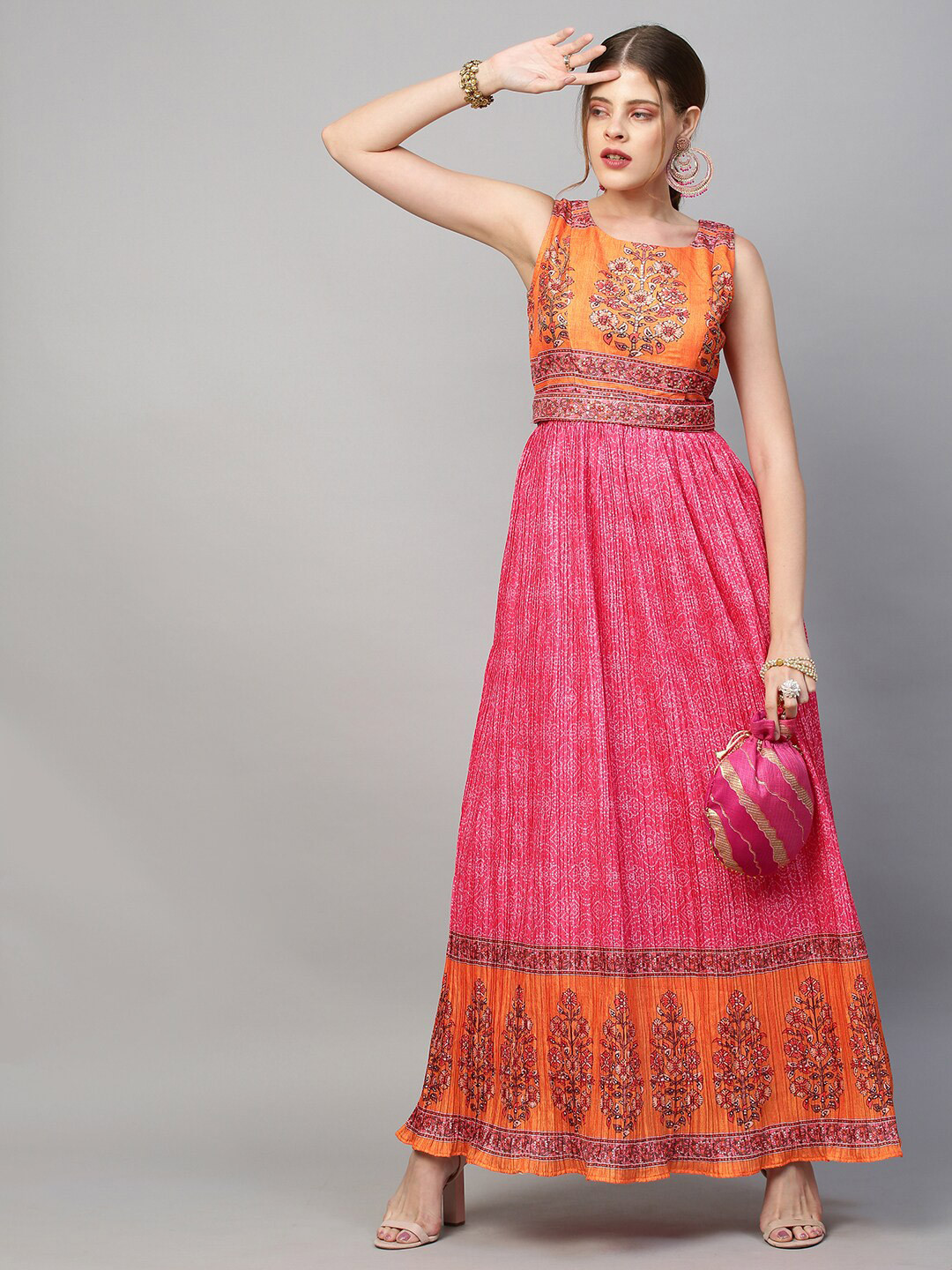 

FASHOR Pink Ethnic Motifs Ethnic Maxi Dress