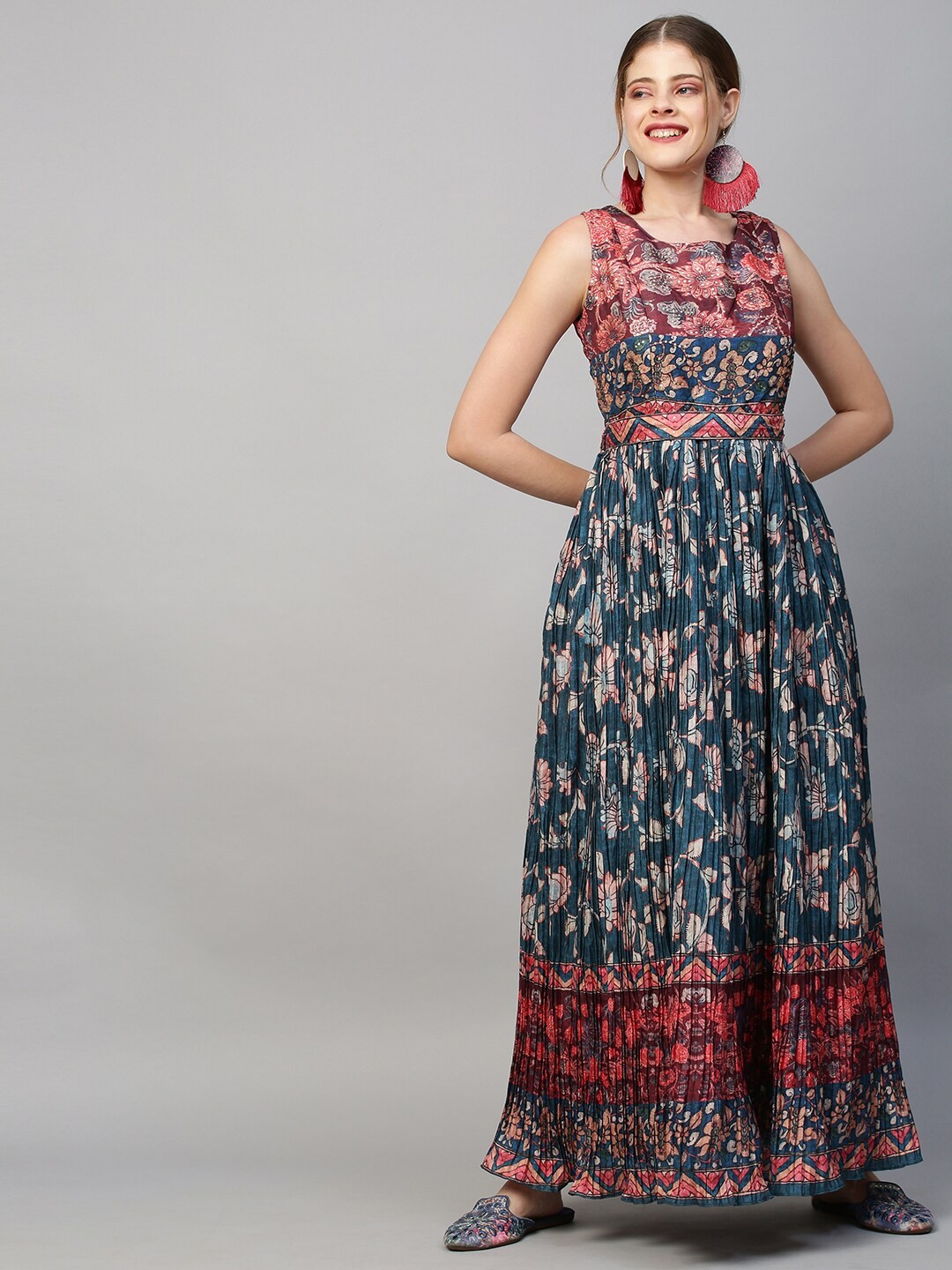 

FASHOR Teal Ethnic Motifs Ethnic Maxi Dress