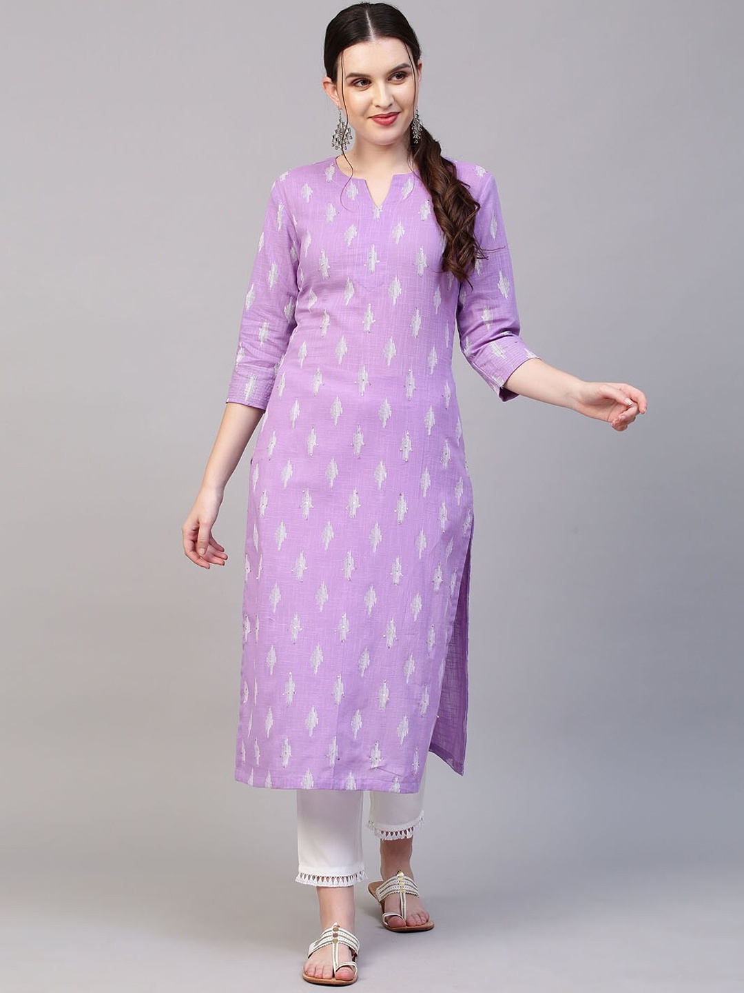 

FASHOR Women Purple Embroidered Gotta Patti Kurta