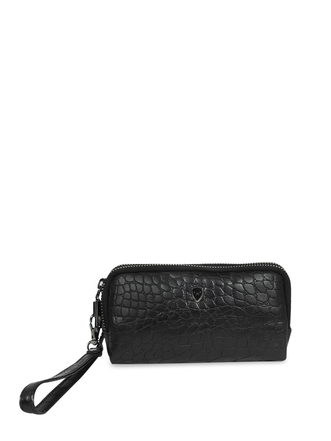 

CALFNERO Black Textured Leather Hand Pouch