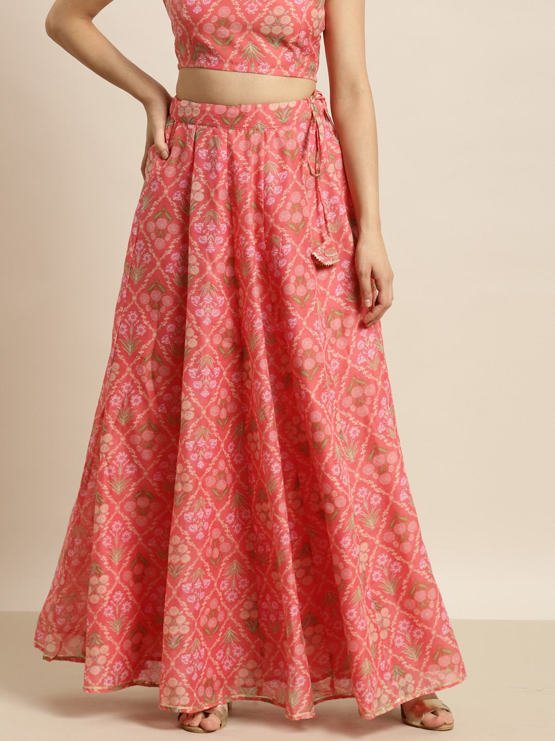 

Shae by SASSAFRAS Peach Ethnic Motifs Printed Maxi Anarkali Skirt