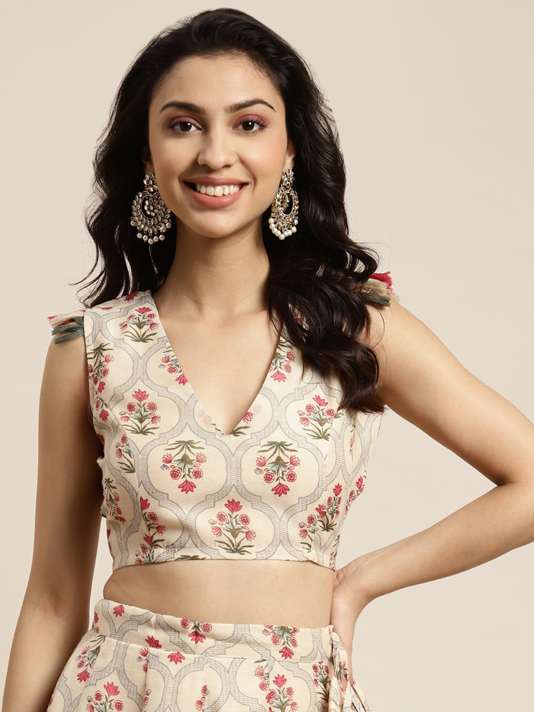 

Shae by SASSAFRAS Women Beige & Pink Ethnic Motifs Print Crop Top