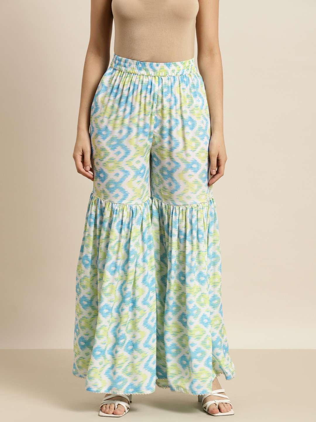 

Shae by SASSAFRAS Women Blue Ikat Print Flared Sharara Pants